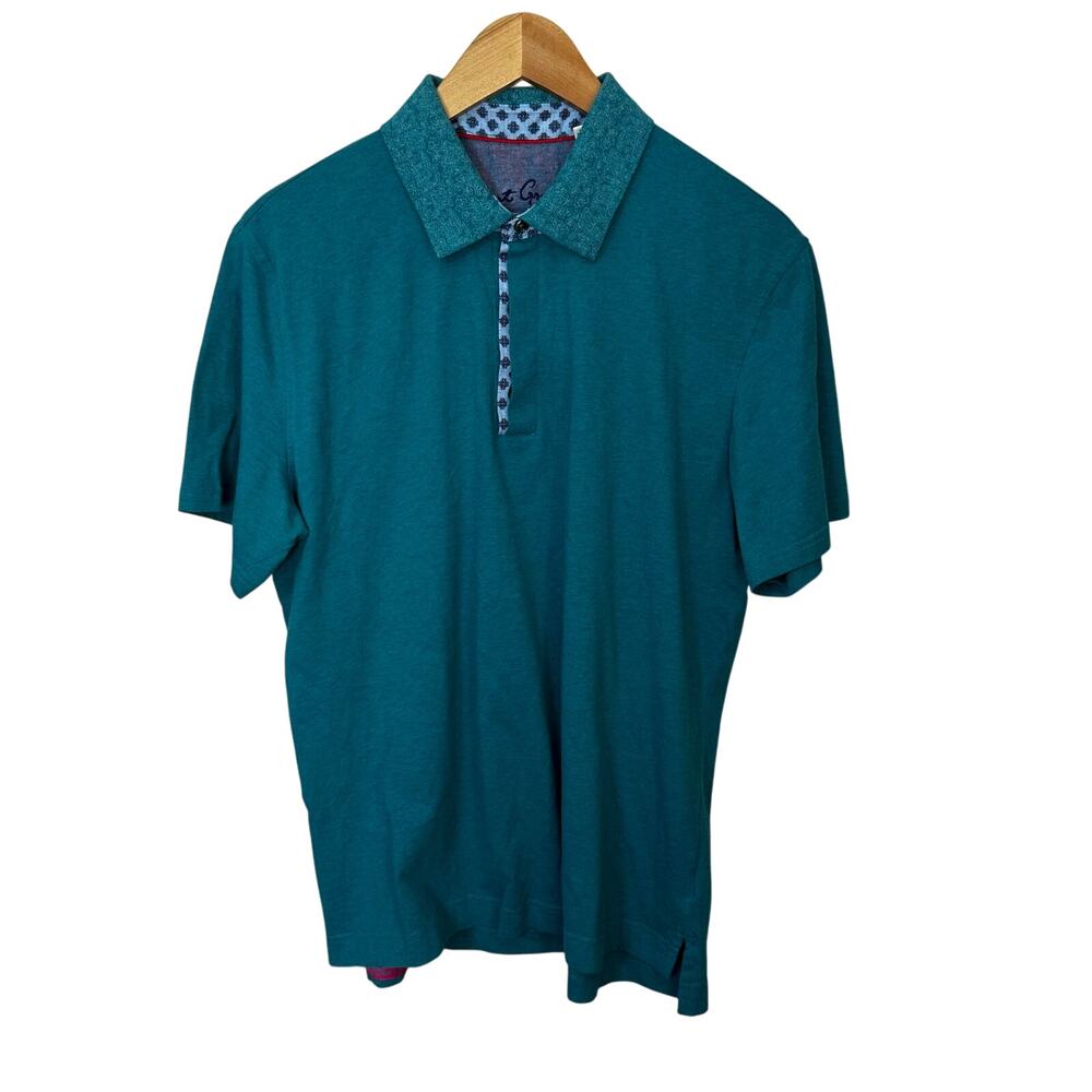 Robert Graham Golf Polo‎ Shirt Men's Medium Classic Fit Teal Blue Short Sleeve